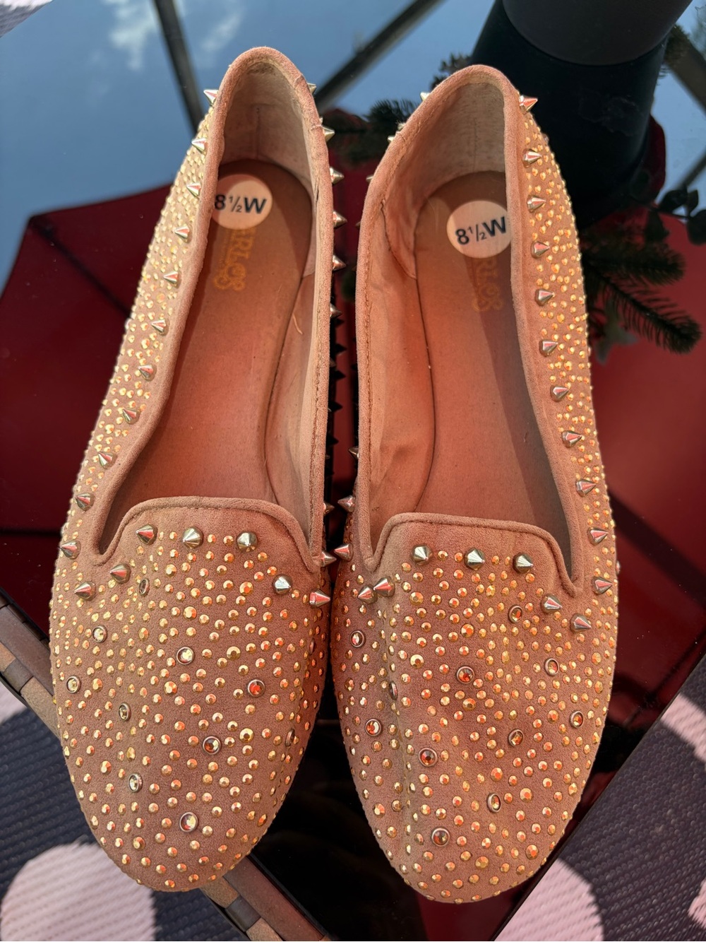 Carlos Santana Tan Suede Studded Slip-On Flats